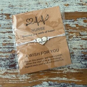 Nurse Heartbeat Wish Bracelet - Silver Heart on White Cord